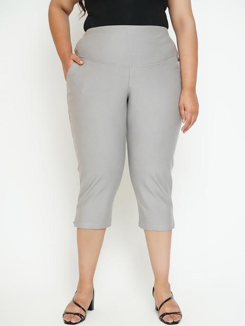 high rise solid crop pants. trouser - 18422137 - Very Small Image - 1
