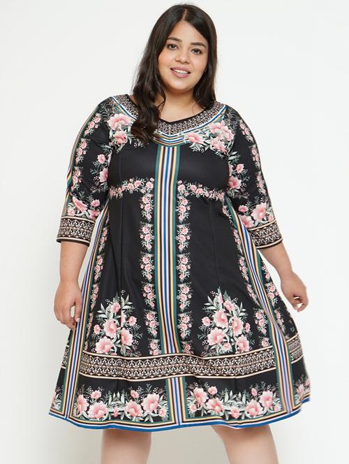 v-neck floral a-line dress - 18422153 - Very Small Image - 1