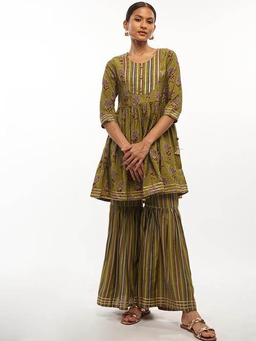 green rayon kurta sharara set - 18422340 - Very Small Image - 1