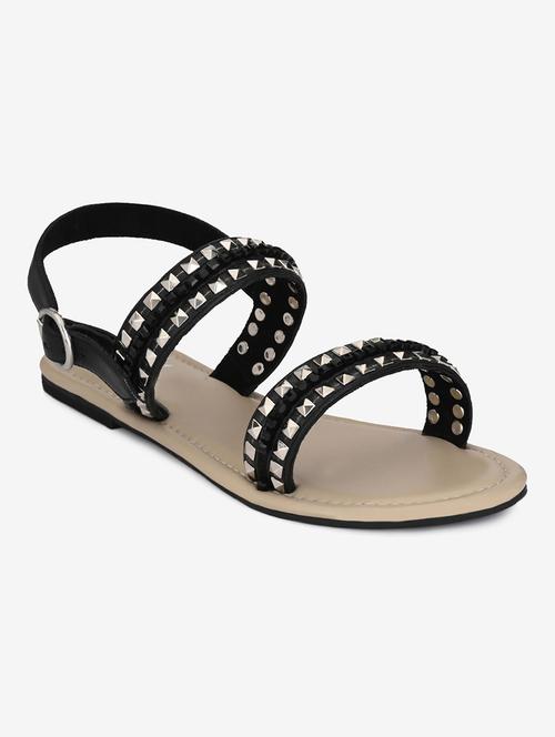 black faux leather flat forms sandals - 18422437 - Very Small Image - 1
