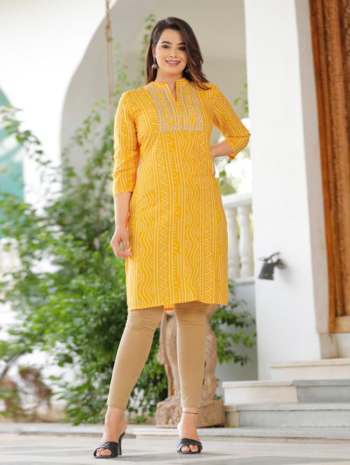 yellow printed straight kurta - 18422461 - Very Small Image - 1