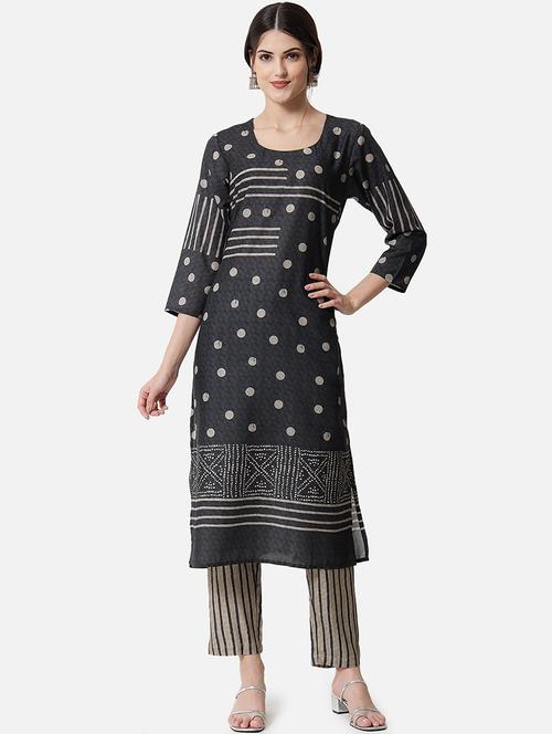 grey art silk kurta pant set - 18422505 - Very Small Image - 1