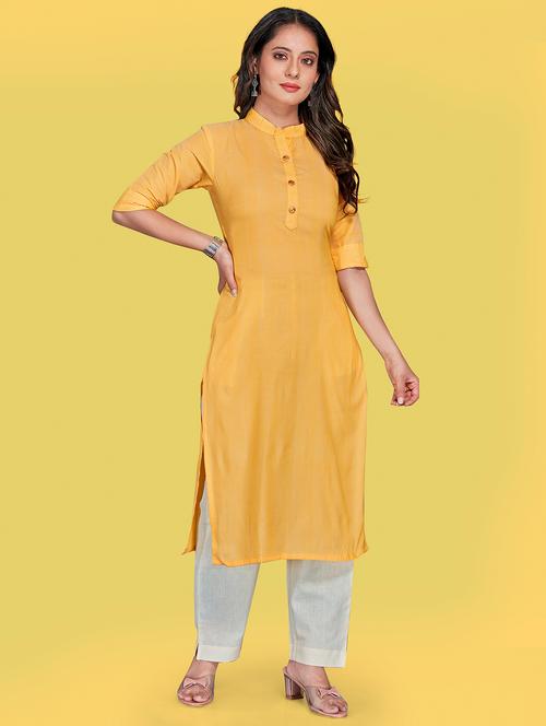yellow cotton kurta pant set - 18422543 - Very Small Image - 1