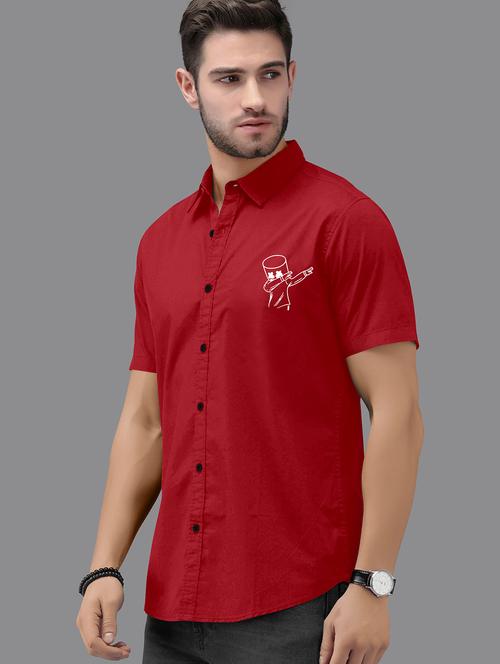 maroon chest-printed casual shirt - 18422553 - Very Small Image - 1