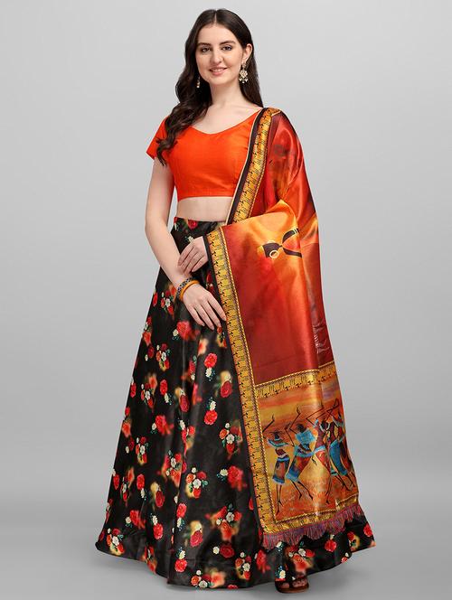 black satin flared lehenga - 18422889 - Very Small Image - 1