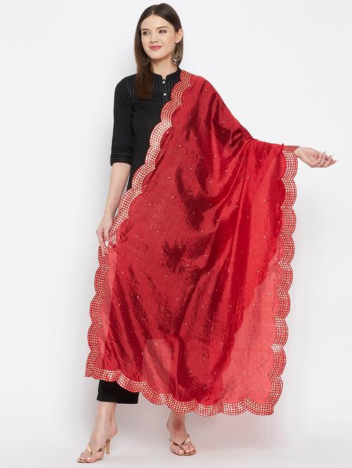 red silk blend dupatta - 18423803 - Very Small Image - 1