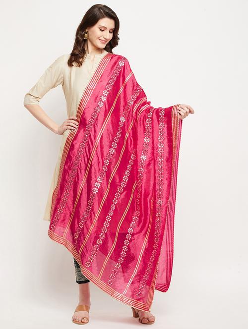 pink floral embroidered gota work dupatta - 18423829 - Very Small Image - 1