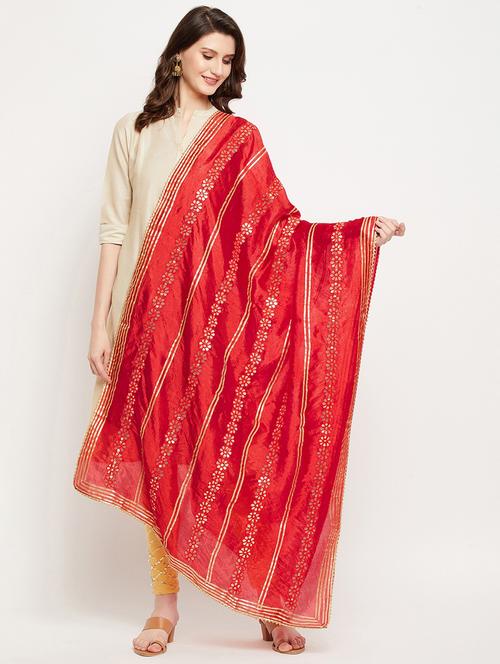 red silk blend dupatta - 18423832 - Very Small Image - 1