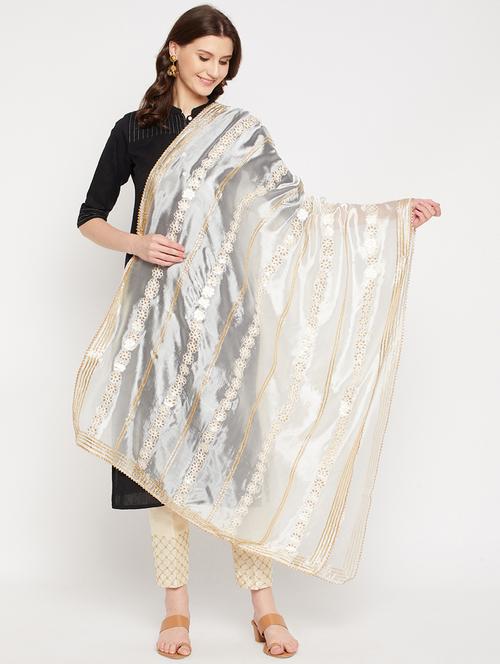 offwhite silk blend dupatta - 18423833 - Very Small Image - 1