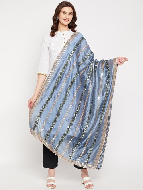 grey silk blend dupatta - 18423834 - Very Small Image - 1