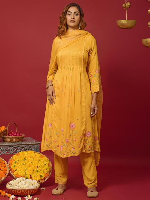 yellow cotton silk kurta pant set - 18423884 - Very Small Image - 1