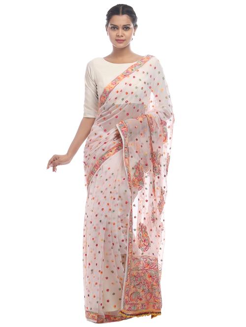 offwhite georgette saree with blouse - 18424108 - Very Small Image - 1