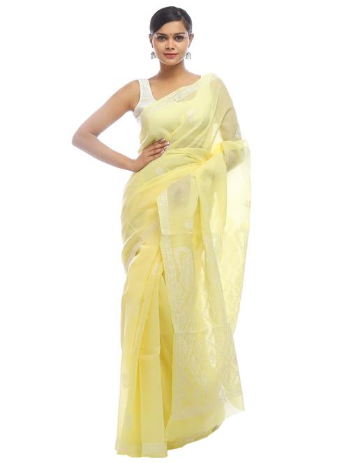 yellow cotton saree with blouse - 18424114 - Very Small Image - 1