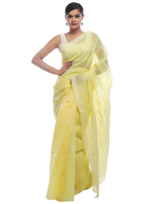 yellow cotton saree with blouse - 18424115 - Very Small Image - 1
