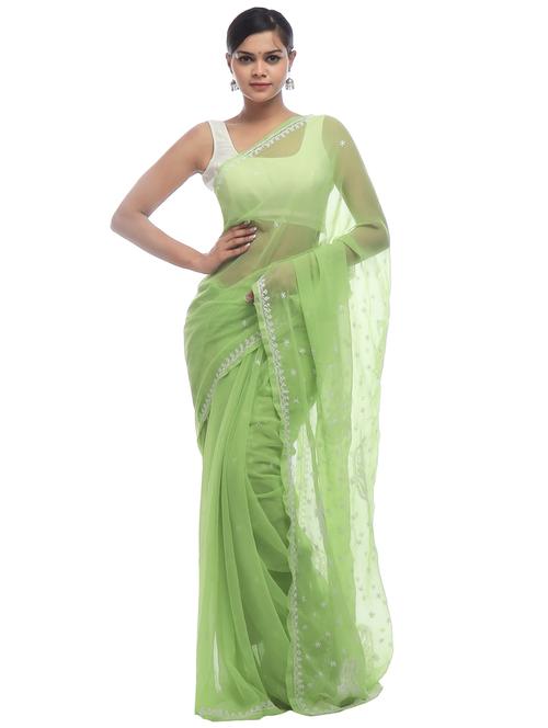 green georgette saree with blouse - 18424126 - Very Small Image - 1