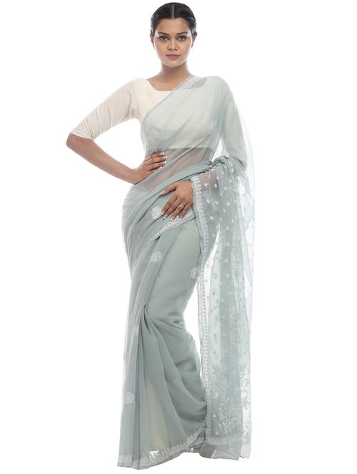 grey georgette saree with blouse - 18424127 - Very Small Image - 1