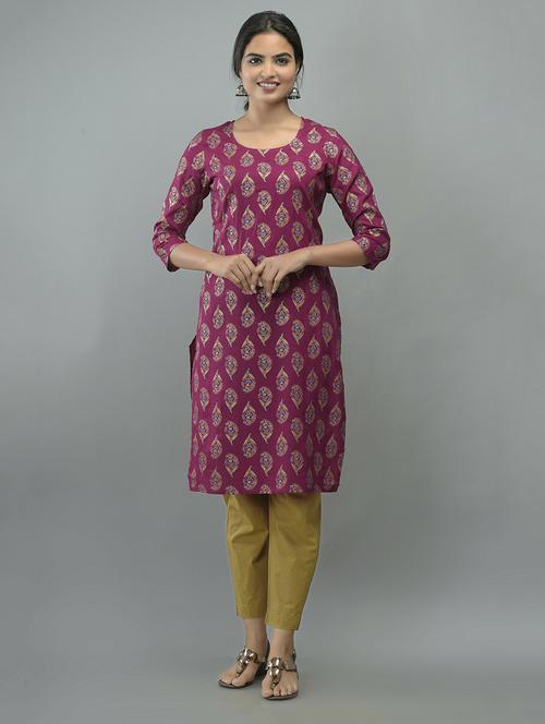 purple printed straight kurta - 18424154 - Very Small Image - 1