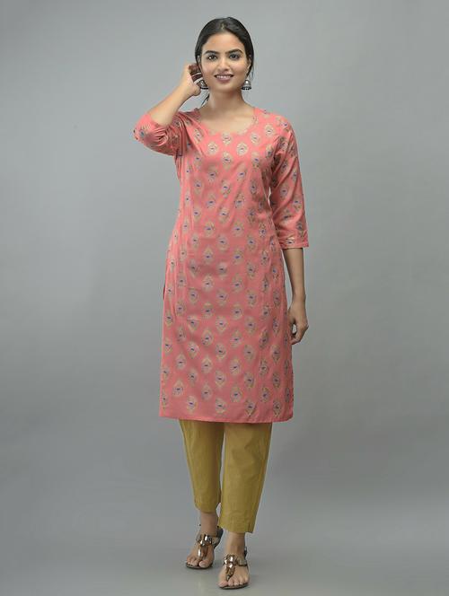 pink printed straight kurta - 18424155 - Very Small Image - 1