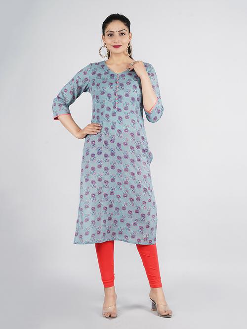 blue printed straight kurta - 18424193 - Very Small Image - 1