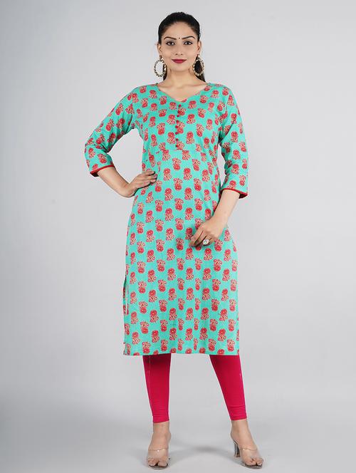 green printed straight kurta - 18424195 - Very Small Image - 1