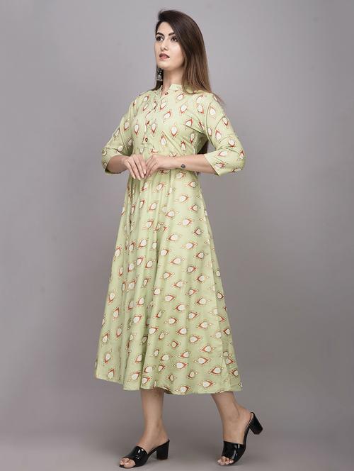 gold printed flared ethnic dress - 18424211 - Very Small Image - 1