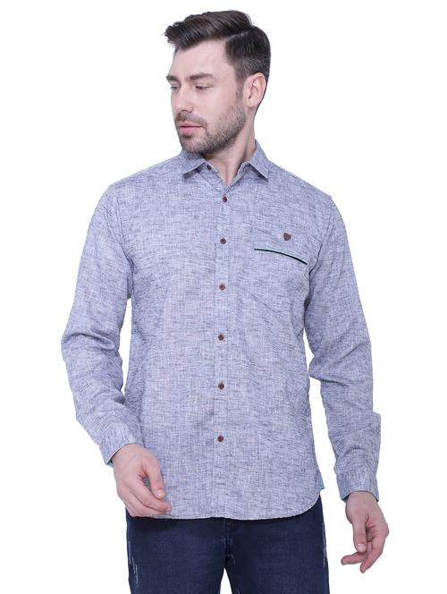 blue melange casual shirt - 18424516 - Very Small Image - 1