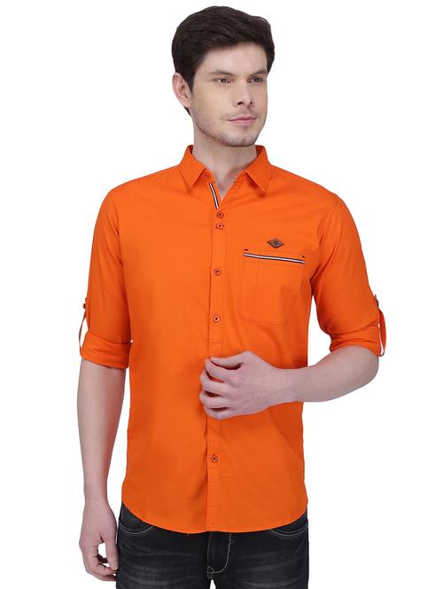 orange solid casual shirt - 18424540 - Very Small Image - 1
