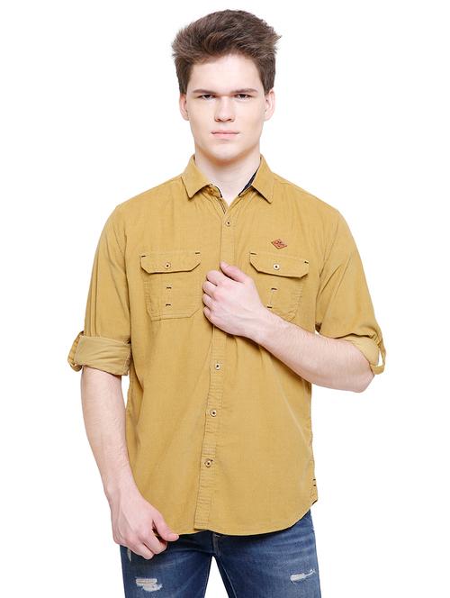 tan solid corduroy casual shirt - 18424559 - Very Small Image - 1