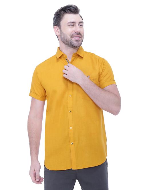 mustard solid casual shirt - 18424642 - Very Small Image - 1