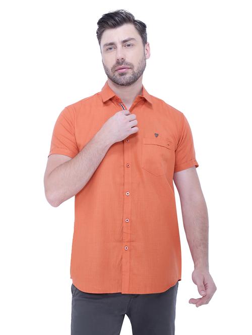 orange solid casual shirt - 18424643 - Very Small Image - 1