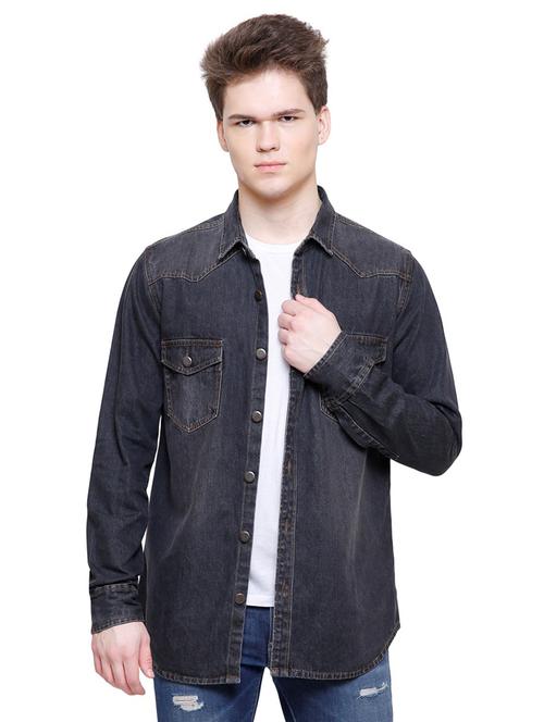 grey denim casual shirt - 18424678 - Very Small Image - 1