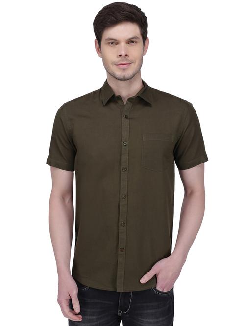 olive-green solid formal shirt - 18424712 - Very Small Image - 1