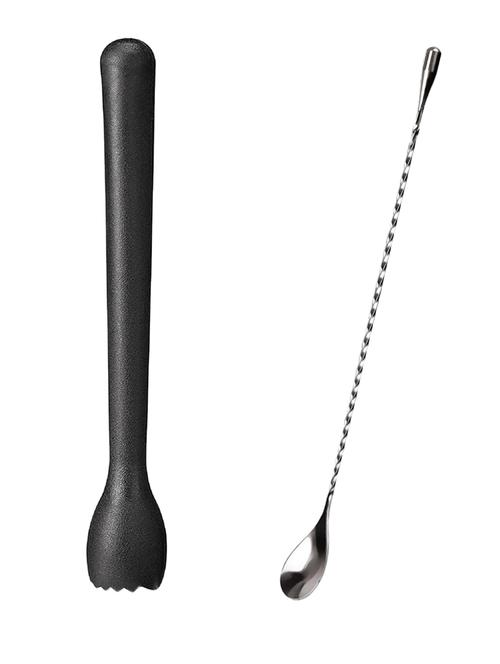 dynore stainless steel teardrop bar spoon with black pvc muddler 2 - piece bar set (steel, plastic) - 18425154 - Very Small Image - 1