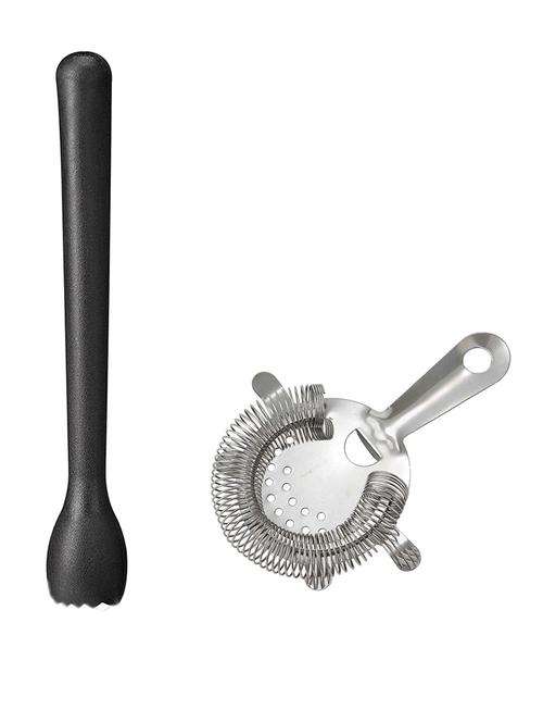 dynore stainless steel cocktail strainer with black pvc muddler 2 - piece bar set (steel) - 18425167 - Very Small Image - 1