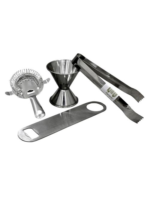 dynore 4 pcs bar set - ice tong, peg measure, bottle opener, strainer 4 - piece bar set (stainless steel) - 18425182 - Very Small Image - 1
