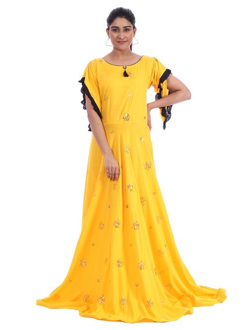 yellow embroidered anarkali ethnic dress - 18425609 - Very Small Image - 1