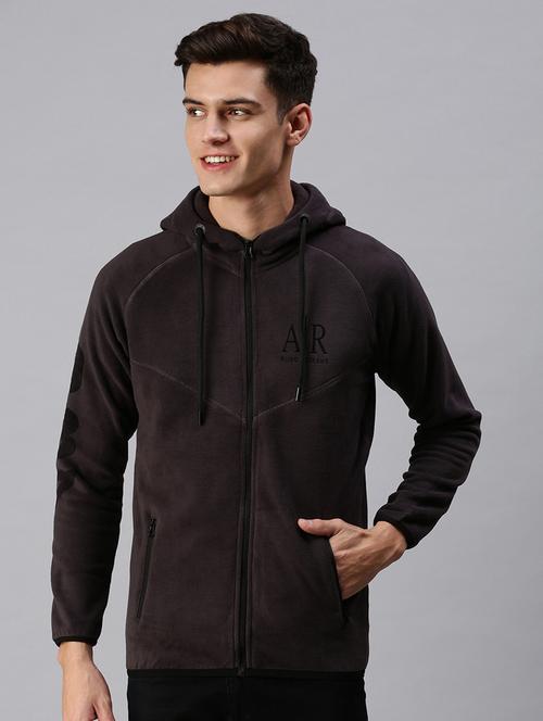 grey solid hooded casual jacket - 18425625 - Very Small Image - 1