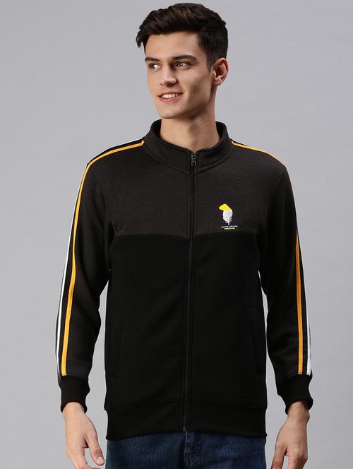 grey color block casual jacket - 18425725 - Very Small Image - 1