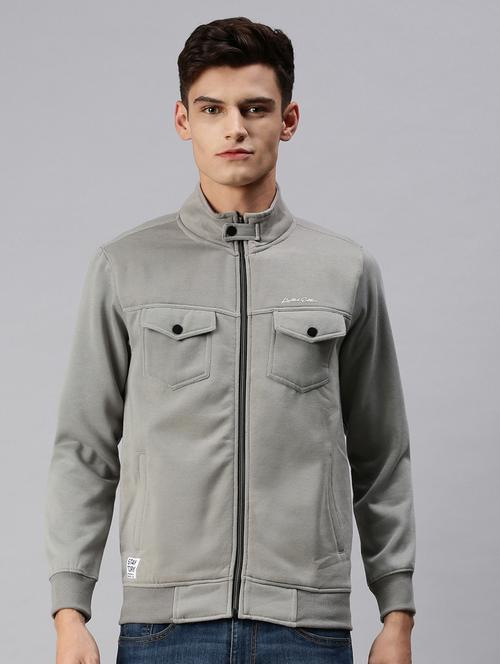 grey solid casual jacket - 18425741 - Very Small Image - 1