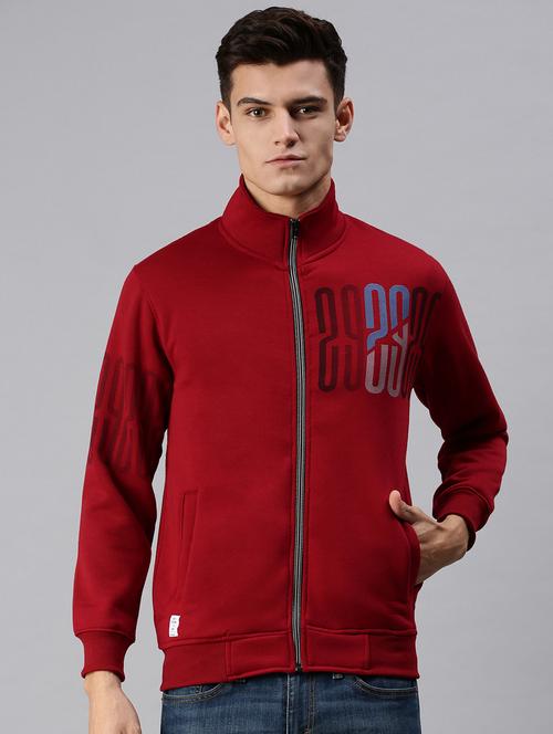maroon chest print casual jacket - 18425745 - Very Small Image - 1