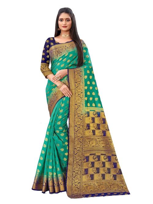 green silk kanjivaram saree with blouse - 18426144 - Very Small Image - 1