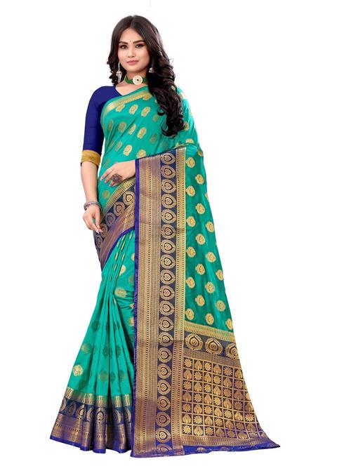 green silk banarasi saree with blouse - 18426176 - Very Small Image - 1