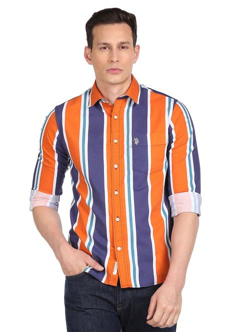 orange striped casual shirt - 18426317 - Very Small Image - 1