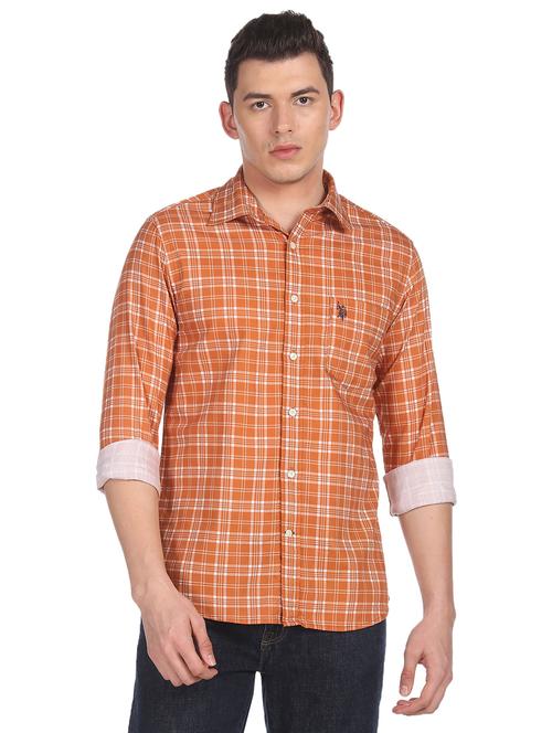 orange checkered casual shirt - 18426364 - Very Small Image - 1