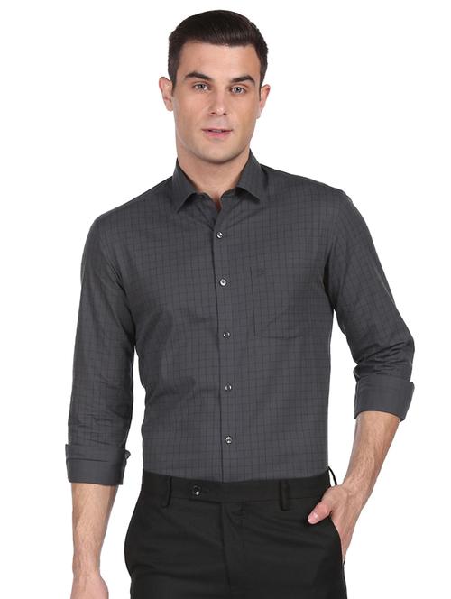 charcoal grey checkered formal shirt - 18426472 - Very Small Image - 1