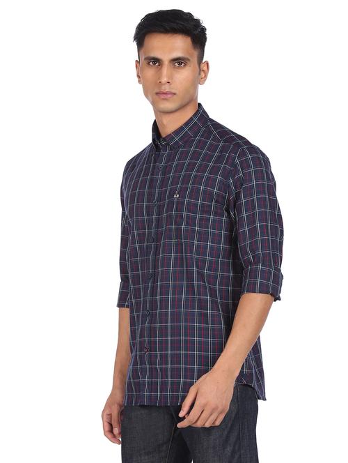 navy-blue checkered casual shirt - 18426756 - Very Small Image - 1