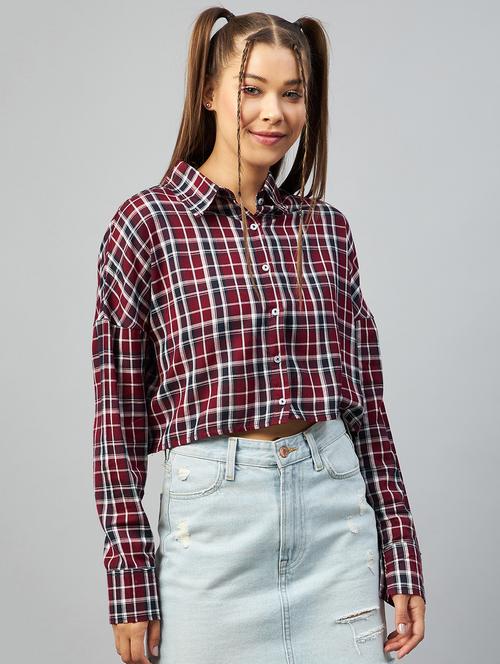 long sleeved checkered crop shirt - 18426993 - Very Small Image - 1