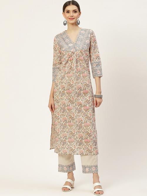 cream cotton kurta palazzo set - 18429040 - Very Small Image - 1
