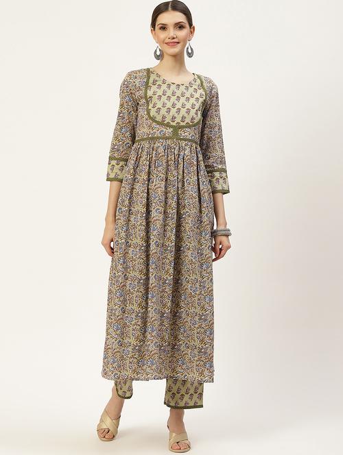 green cotton kurta palazzo set - 18429045 - Very Small Image - 1