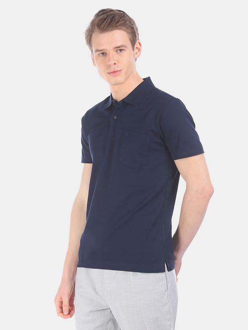 navy blue solid polo t-shirt - 18429206 - Very Small Image - 1